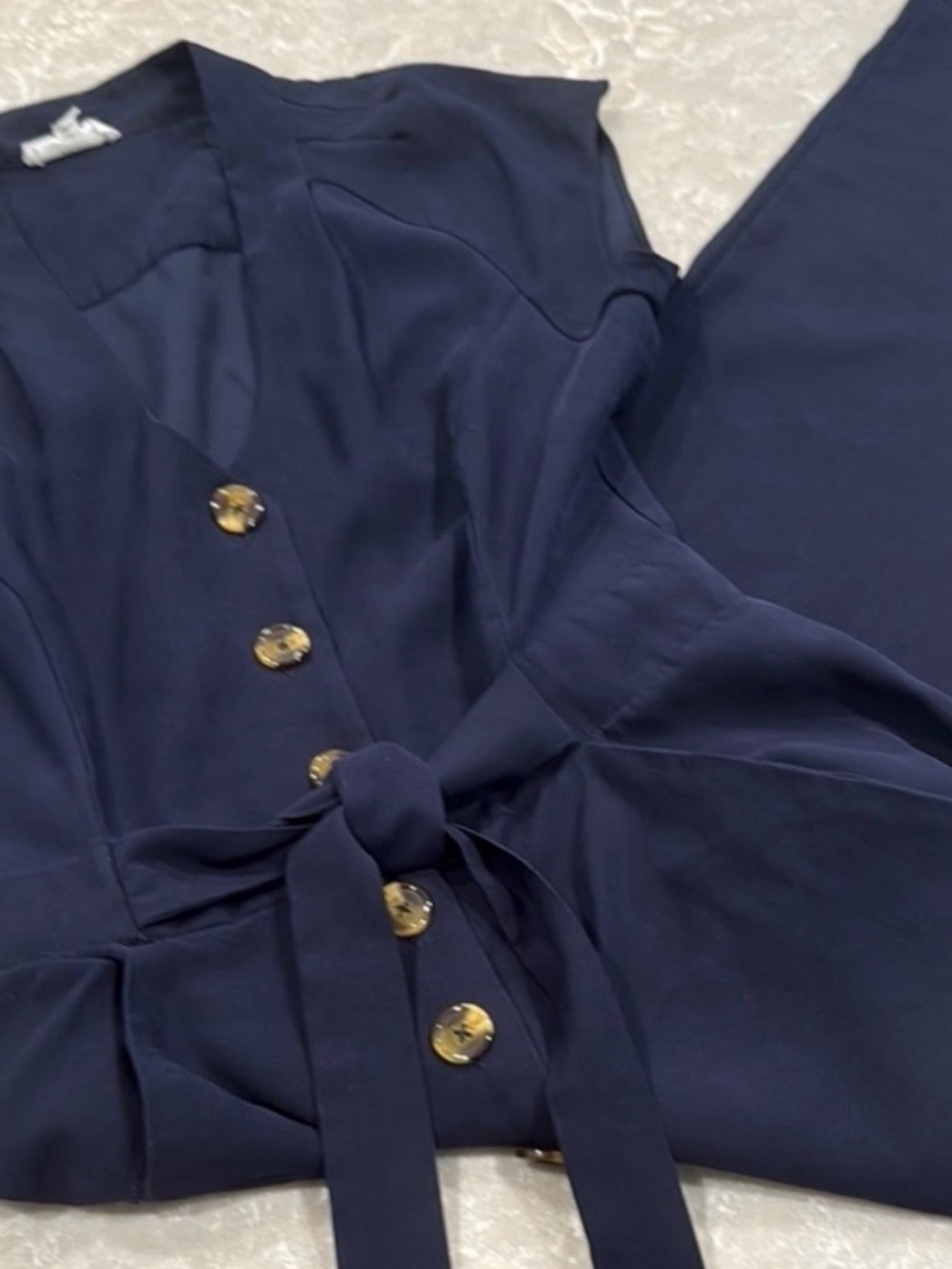 A Loves A Navy Blue Button Front Tie Waist Jumpsuit Size S Like New